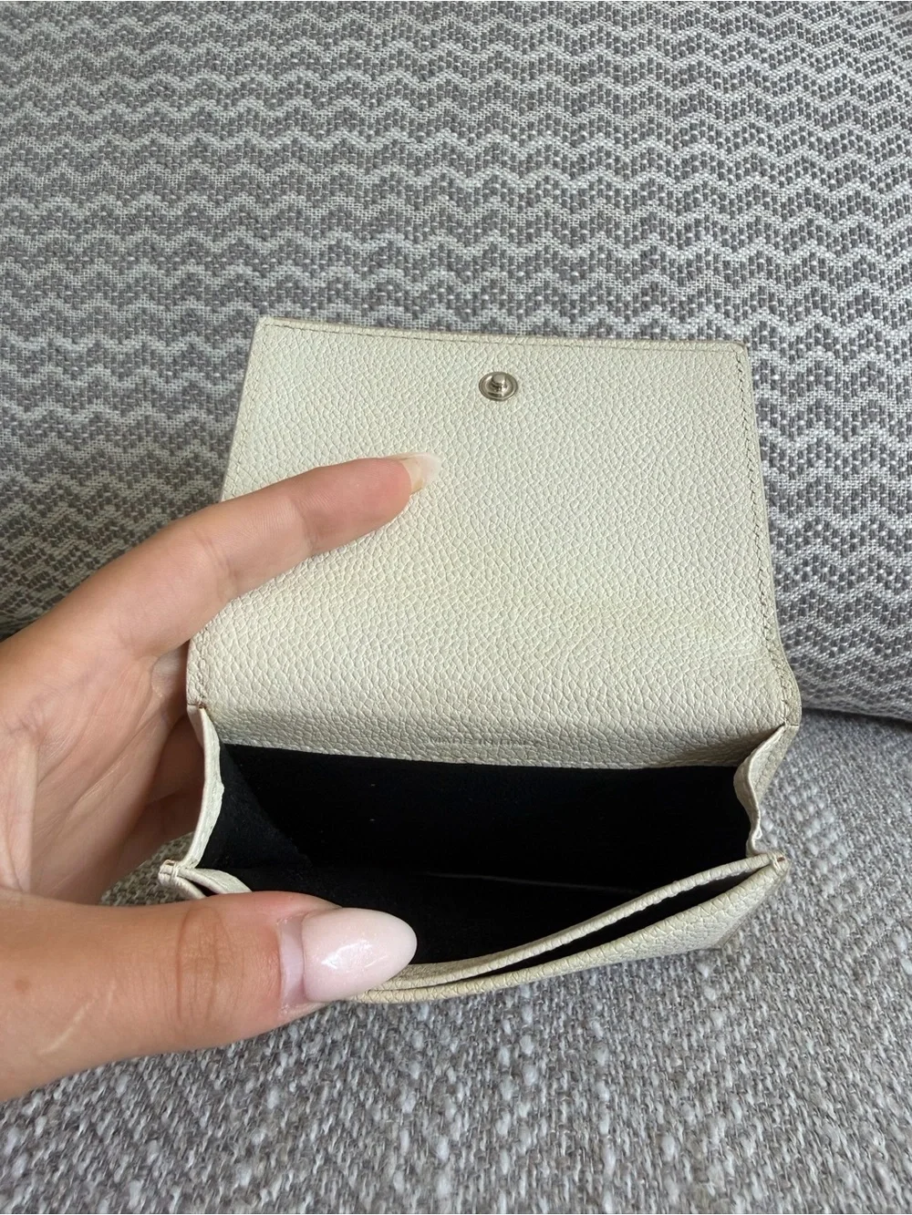 Saint Laurent Paris Off White Grain Leather Compact Snap Wallet